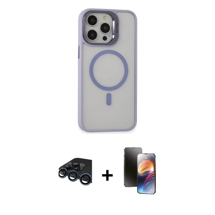 MARSİLYAN™- iPhone 15 Pro Max Kılıf Ahenk Klasik Özel Seri - Siyah 3D Antistatik Mat Seramik Nano Ekran Koruyucu + Raze Metal Kamera Lens - LT