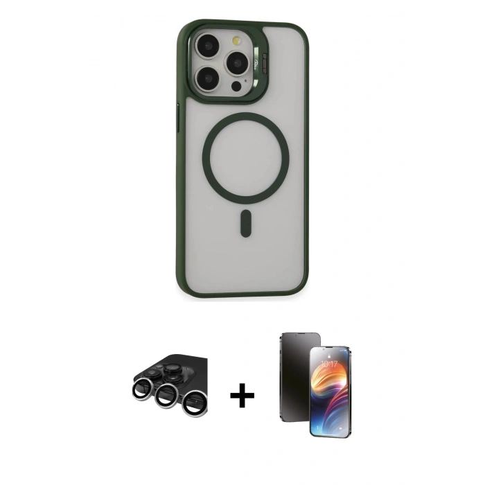 MARSİLYAN™- iPhone 15 Pro Max Kılıf Ahenk Klasik Özel Seri - Siyah 3D Antistatik Mat Seramik Nano Ekran Koruyucu + Raze Metal Kamera Lens - GS