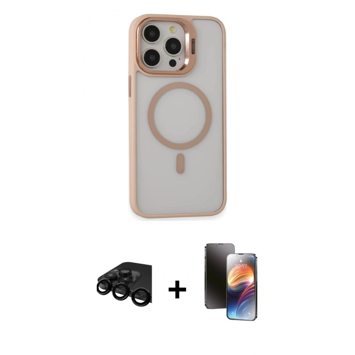 MARSİLYAN™- iPhone 15 Pro Max Kılıf Ahenk Klasik Özel Seri - Siyah 3D Antistatik Mat Seramik Nano Ekran Koruyucu + Raze Metal Kamera Lens - SH