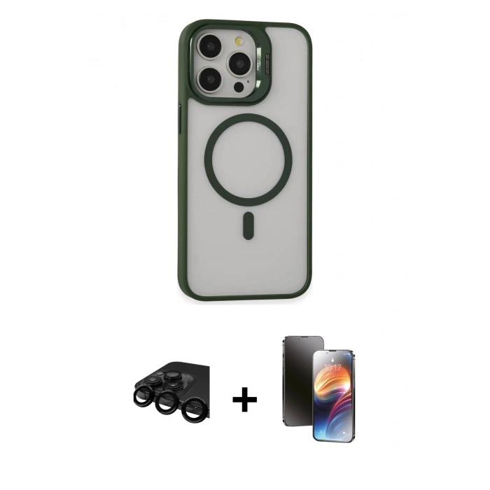 MARSİLYAN™- iPhone 15 Pro Max Kılıf Ahenk Klasik Özel Seri - Siyah 3D Antistatik Mat Seramik Nano Ekran Koruyucu + Raze Metal Kamera Lens - SH