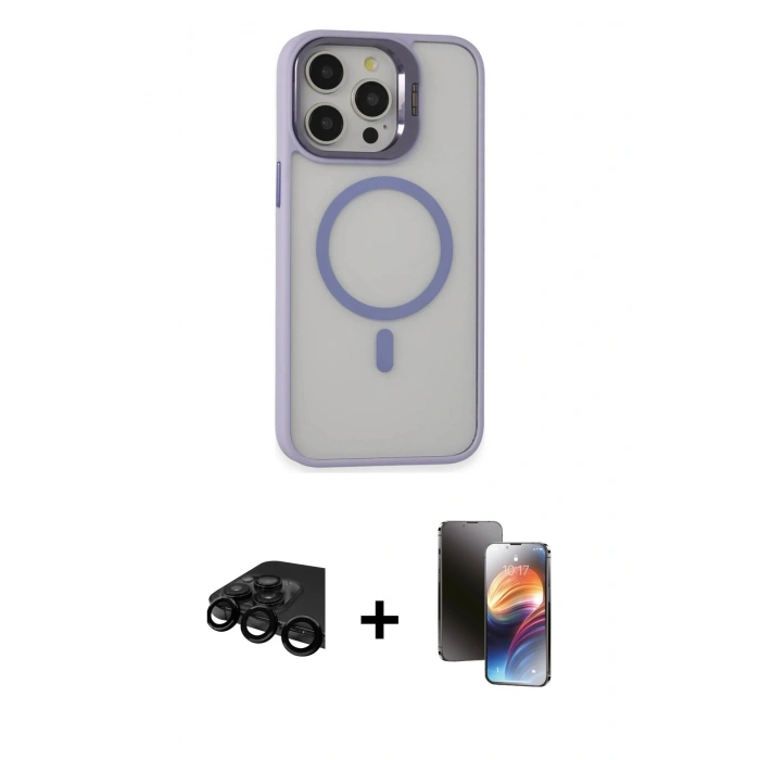 MARSİLYAN™- iPhone 15 Pro Max Kılıf Ahenk Klasik Özel Seri - Siyah 3D Antistatik Mat Seramik Nano Ekran Koruyucu + Raze Metal Kamera Lens - SH