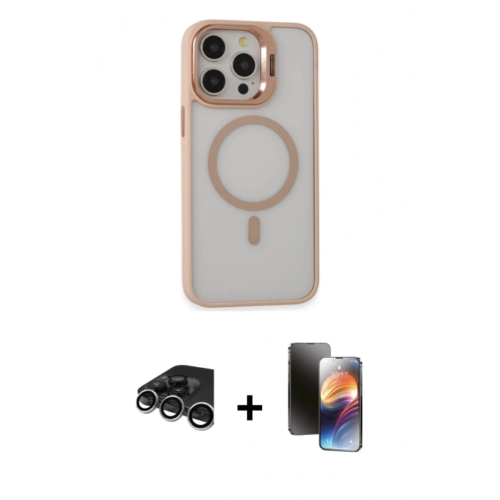 MARSİLYAN™- iPhone 15 Pro Max Kılıf Ahenk Klasik Özel Seri - Siyah 3D Antistatik Mat Seramik Nano Ekran Koruyucu + Raze Metal Kamera Lens - GS