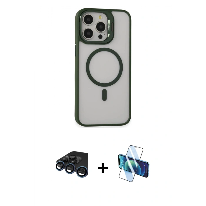 MARSİLYAN™- iPhone 15 Pro Max Kılıf Ahenk Klasik Özel Seri - Siyah 3D Antistatik Seramik Nano Ekran Koruyucu + Raze Metal Kamera Lens - LT