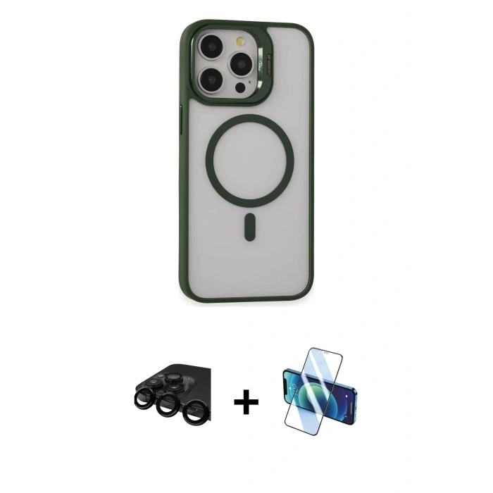 MARSİLYAN™- iPhone 15 Pro Max Kılıf Ahenk Klasik Özel Seri - Siyah 3D Antistatik Seramik Nano Ekran Koruyucu + Raze Metal Kamera Lens - SH