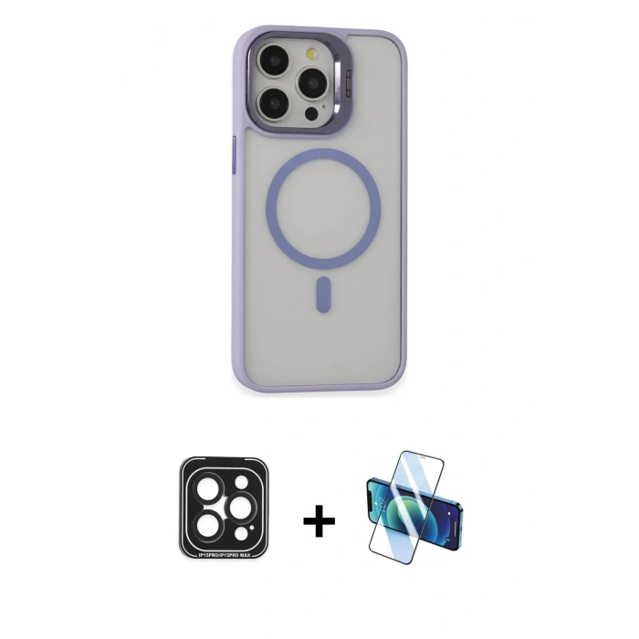 MARSİLYAN™- iPhone 15 Pro Max Kılıf Ahenk Klasik Özel Seri - Siyah 3D Antistatik Seramik Nano Ekran Koruyucu + PVD Metal Kamera Lens - SH