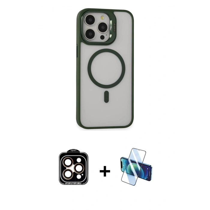 MARSİLYAN™- iPhone 15 Pro Max Kılıf Ahenk Klasik Özel Seri - Siyah 3D Antistatik Seramik Nano Ekran Koruyucu + PVD Metal Kamera Lens - TU