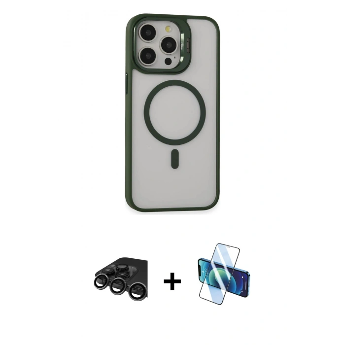 MARSİLYAN™- iPhone 15 Pro Max Kılıf Ahenk Klasik Özel Seri - Siyah 3D Antistatik Seramik Nano Ekran Koruyucu + Raze Metal Kamera Lens - TMGI