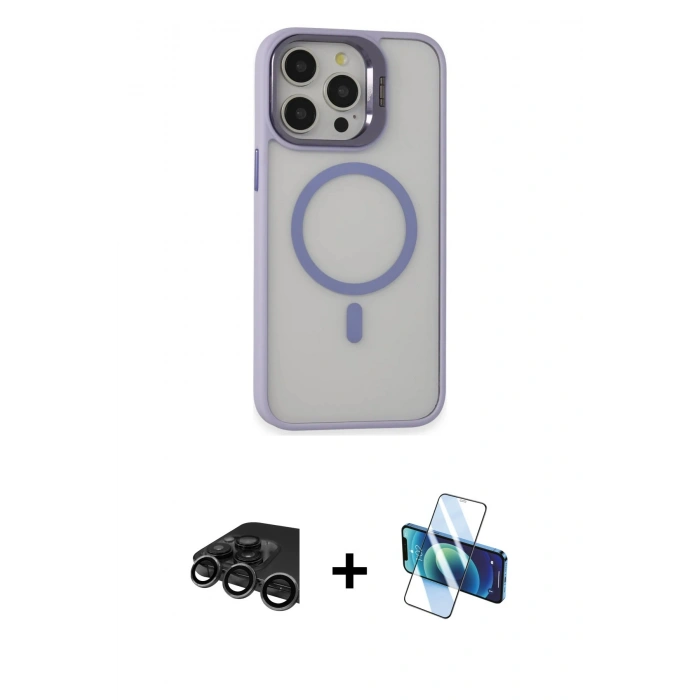 MARSİLYAN™- iPhone 15 Pro Max Kılıf Ahenk Klasik Özel Seri - Siyah 3D Antistatik Seramik Nano Ekran Koruyucu + Raze Metal Kamera Lens - TMGI