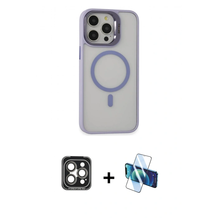 MARSİLYAN™- iPhone 15 Pro Max Kılıf Ahenk Klasik Özel Seri - Siyah 3D Antistatik Seramik Nano Ekran Koruyucu + PVD Metal Kamera Lens - GI