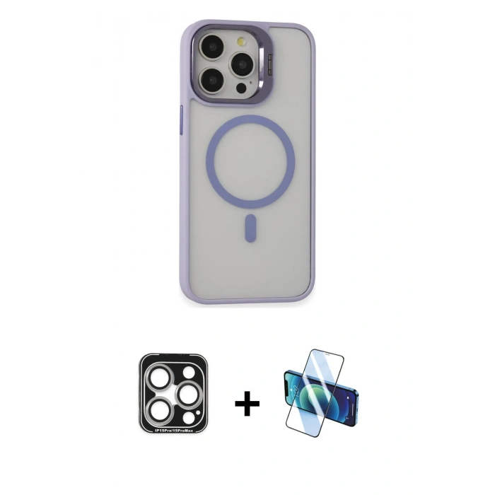 MARSİLYAN™- iPhone 15 Pro Max Kılıf Ahenk Klasik Özel Seri - Siyah 3D Antistatik Seramik Nano Ekran Koruyucu + PVD Metal Kamera Lens - GS