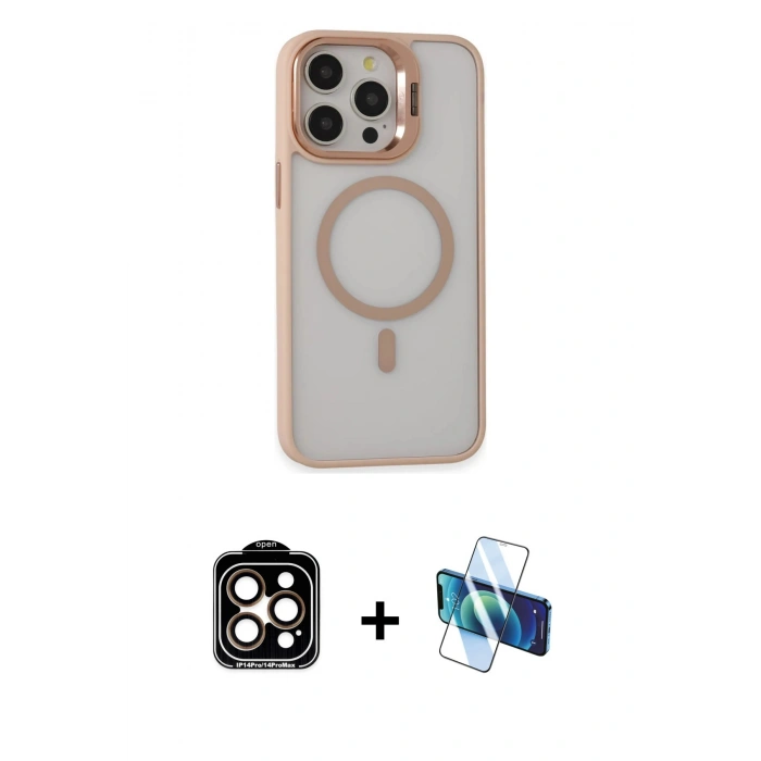 MARSİLYAN™- iPhone 15 Pro Max Kılıf Ahenk Klasik Özel Seri - Siyah 3D Antistatik Seramik Nano Ekran Koruyucu + PVD Metal Kamera Lens - TU