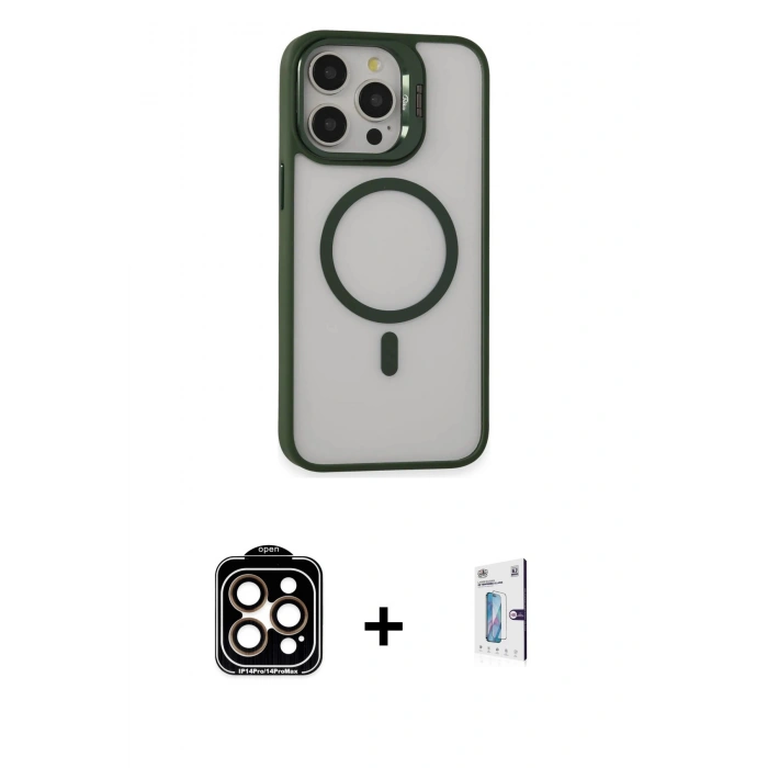 MARSİLYAN™- iPhone 15 Pro Max Kılıf Ahenk Klasik Özel Seri - Siyah Bilvis 0.18mm Plus Cam Ekran Koruyucu + PVD Metal Kamera Lens - TU