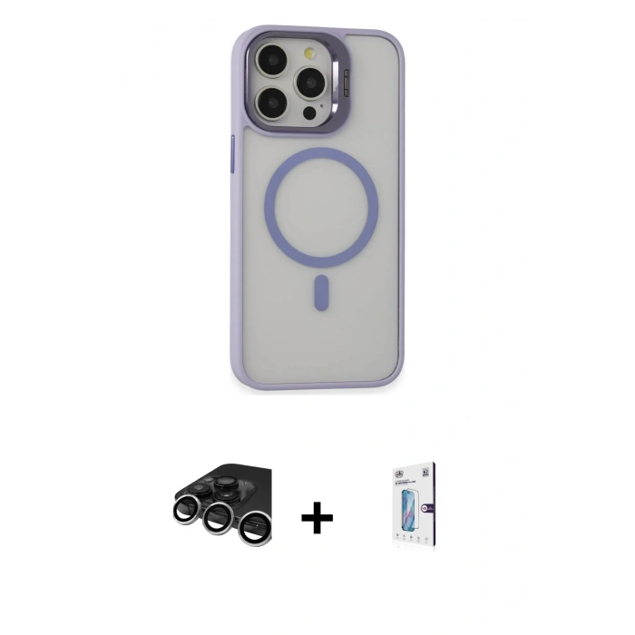 MARSİLYAN™- iPhone 15 Pro Max Kılıf Ahenk Klasik Özel Seri - Siyah Bilvis 0.18mm Plus Cam Ekran Koruyucu + Raze Metal Kamera Lens - GS