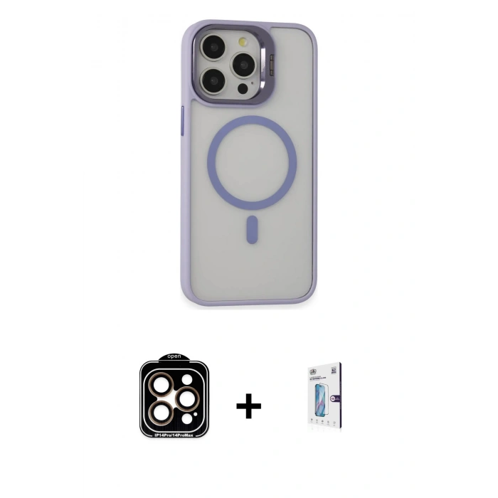 MARSİLYAN™- iPhone 15 Pro Max Kılıf Ahenk Klasik Özel Seri - Siyah Bilvis 0.18mm Plus Cam Ekran Koruyucu + PVD Metal Kamera Lens - TU