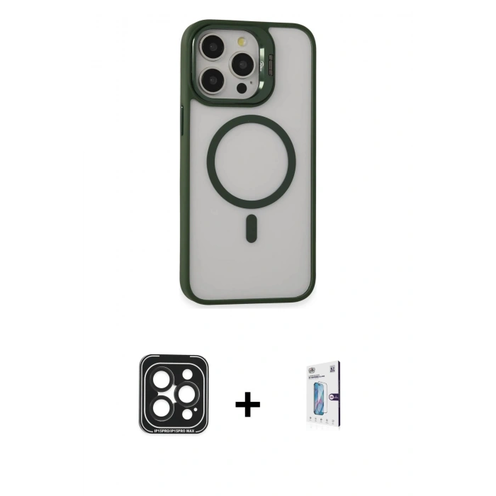 MARSİLYAN™- iPhone 15 Pro Max Kılıf Ahenk Klasik Özel Seri - Siyah Bilvis 0.18mm Plus Cam Ekran Koruyucu + PVD Metal Kamera Lens - SH