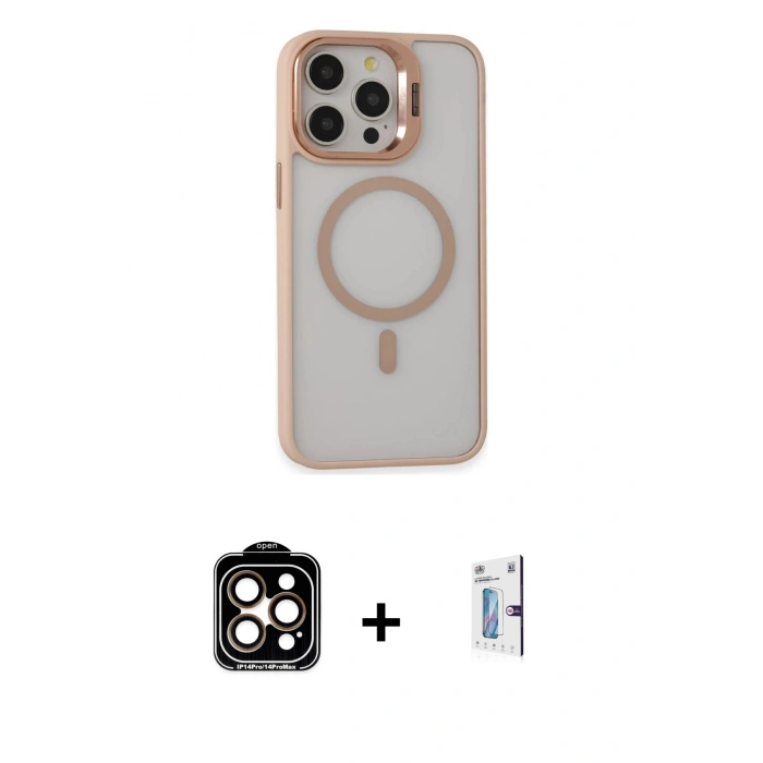 MARSİLYAN™- iPhone 15 Pro Max Kılıf Ahenk Klasik Özel Seri - Siyah Bilvis 0.18mm Plus Cam Ekran Koruyucu + PVD Metal Kamera Lens - TU