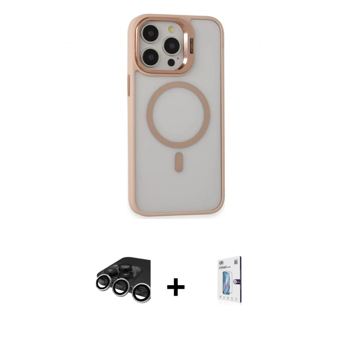 MARSİLYAN™- iPhone 15 Pro Max Kılıf Ahenk Klasik Özel Seri - Siyah Bilvis 0.18mm Plus Cam Ekran Koruyucu + Raze Metal Kamera Lens - GS