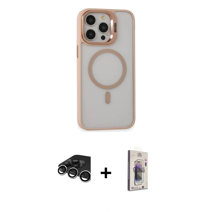 MARSİLYAN™- iPhone 15 Pro Max Kılıf Ahenk Klasik Özel Seri - Siyah Bilvis 3D Cam Ekran Koruyucu + Raze Metal Kamera Lens - GS