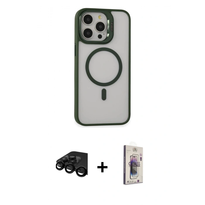 MARSİLYAN™- iPhone 15 Pro Max Kılıf Ahenk Klasik Özel Seri - Siyah Bilvis 3D Cam Ekran Koruyucu + Raze Metal Kamera Lens - SH
