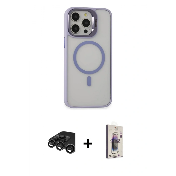 MARSİLYAN™- iPhone 15 Pro Max Kılıf Ahenk Klasik Özel Seri - Siyah Bilvis 3D Cam Ekran Koruyucu + Raze Metal Kamera Lens - TMGI