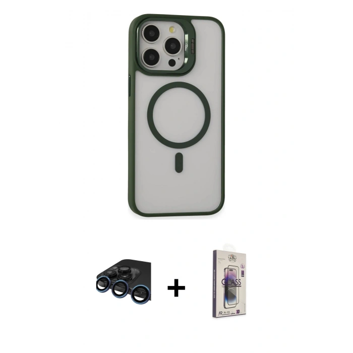 MARSİLYAN™- iPhone 15 Pro Max Kılıf Ahenk Klasik Özel Seri - Siyah Bilvis 3D Cam Ekran Koruyucu + Raze Metal Kamera Lens - LT