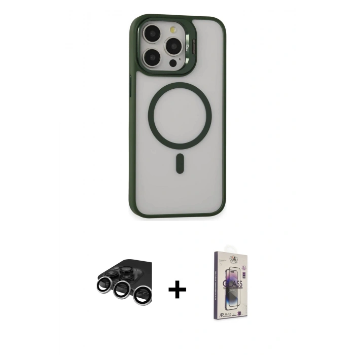 MARSİLYAN™- iPhone 15 Pro Max Kılıf Ahenk Klasik Özel Seri - Siyah Bilvis 3D Cam Ekran Koruyucu + Raze Metal Kamera Lens - GS