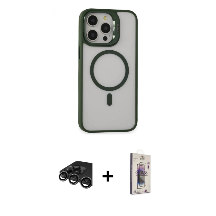 MARSİLYAN™- iPhone 15 Pro Max Kılıf Ahenk Klasik Özel Seri - Siyah Bilvis 3D Cam Ekran Koruyucu + Raze Metal Kamera Lens - TMGI