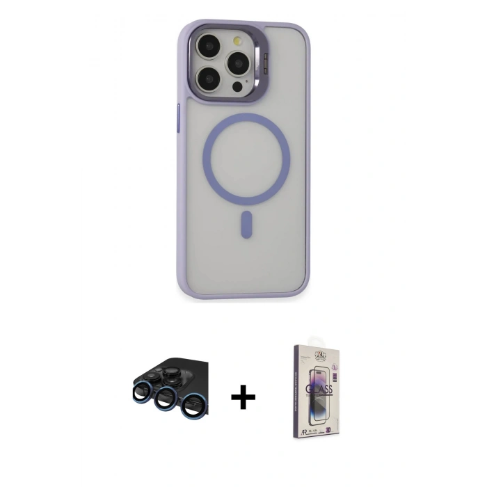 MARSİLYAN™- iPhone 15 Pro Max Kılıf Ahenk Klasik Özel Seri - Siyah Bilvis 3D Cam Ekran Koruyucu + Raze Metal Kamera Lens - LT