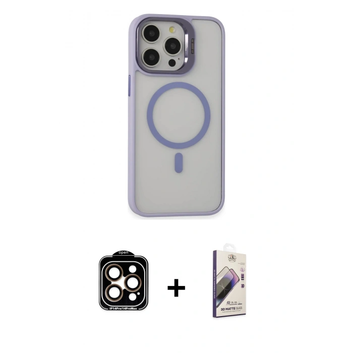 MARSİLYAN™- iPhone 15 Pro Max Kılıf Ahenk Klasik Özel Seri - Siyah Bilvis 3D Mat Cam Ekran Koruyucu + PVD Metal Kamera Lens - TU