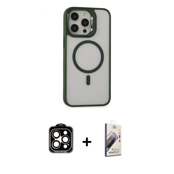 MARSİLYAN™- iPhone 15 Pro Max Kılıf Ahenk Klasik Özel Seri - Siyah Bilvis 3D Mat Cam Ekran Koruyucu + PVD Metal Kamera Lens - TU