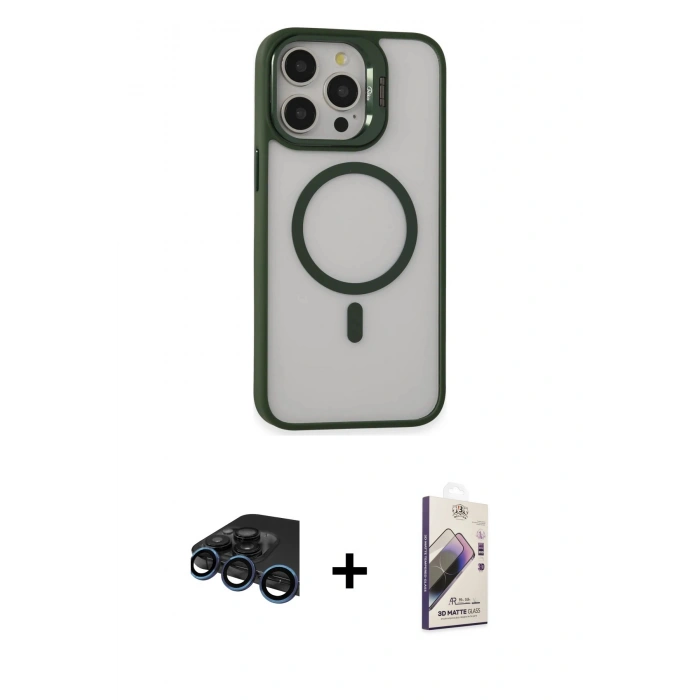 MARSİLYAN™- iPhone 15 Pro Max Kılıf Ahenk Klasik Özel Seri - Siyah Bilvis 3D Mat Cam Ekran Koruyucu + Raze Metal Kamera Lens - LT