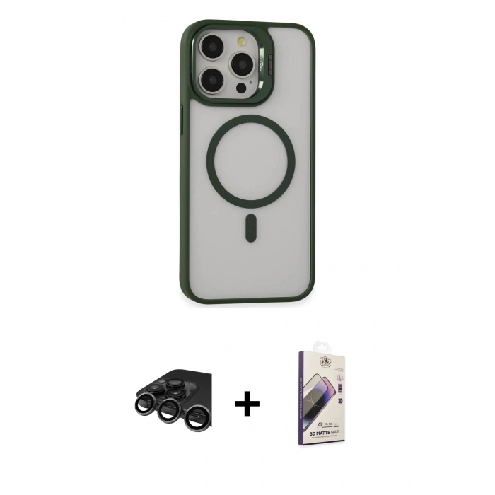 MARSİLYAN™- iPhone 15 Pro Max Kılıf Ahenk Klasik Özel Seri - Siyah Bilvis 3D Mat Cam Ekran Koruyucu + Raze Metal Kamera Lens - TMGI