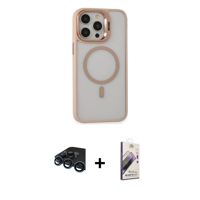 MARSİLYAN™- iPhone 15 Pro Max Kılıf Ahenk Klasik Özel Seri - Siyah Bilvis 3D Mat Cam Ekran Koruyucu + Raze Metal Kamera Lens - LT