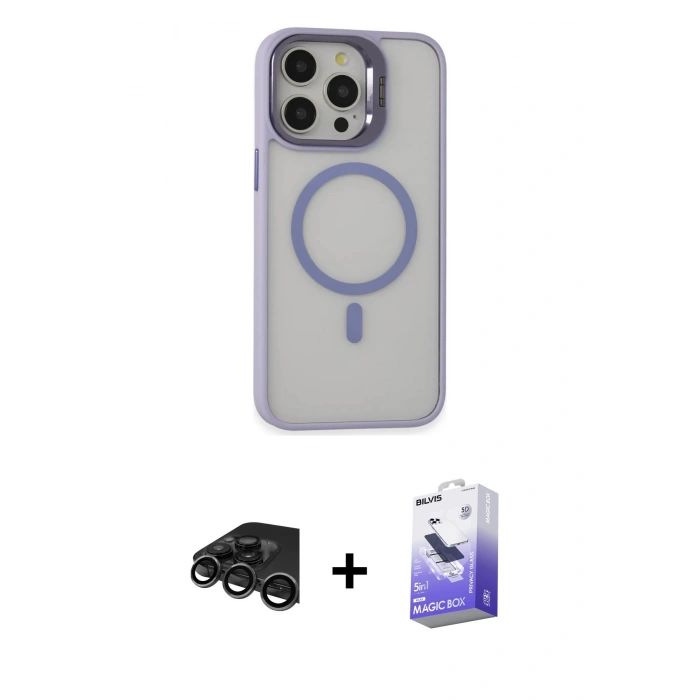 MARSİLYAN™- iPhone 15 Pro Max Kılıf Ahenk Klasik Özel Seri - Siyah Bilvis 5in1 5D Magic Hayalet Cam Ekran Koruyucu + Raze Metal Kamera Lens - TMGI