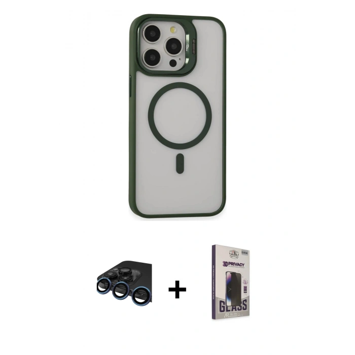 MARSİLYAN™- iPhone 15 Pro Max Kılıf Ahenk Klasik Özel Seri - Siyah Bilvis Hayalet Cam Ekran Koruyucu + Lacivert Raze Metal Kamera Lens