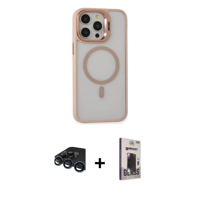 MARSİLYAN™- iPhone 15 Pro Max Kılıf Ahenk Klasik Özel Seri - Siyah Bilvis Hayalet Cam Ekran Koruyucu + Lacivert Raze Metal Kamera Lens
