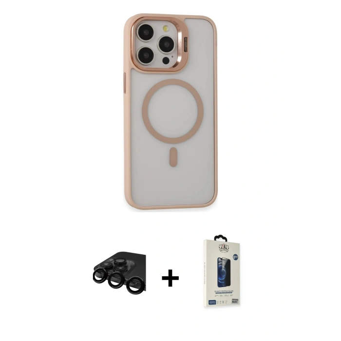 MARSİLYAN™- iPhone 15 Pro Max Kılıf Ahenk Klasik Özel Seri - Siyah Bilvis Hayalet Cam Ekran Koruyucu + Raze Metal Kamera Lens - SH