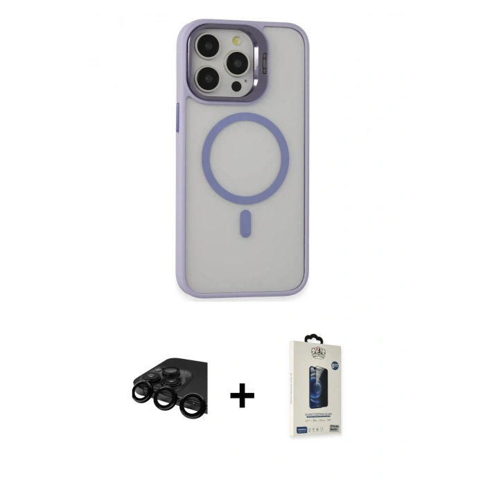 MARSİLYAN™- iPhone 15 Pro Max Kılıf Ahenk Klasik Özel Seri - Siyah Bilvis Hayalet Cam Ekran Koruyucu + Raze Metal Kamera Lens - SH