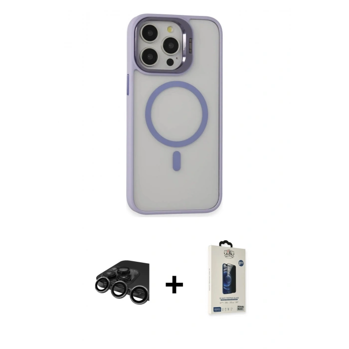 MARSİLYAN™- iPhone 15 Pro Max Kılıf Ahenk Klasik Özel Seri - Siyah Bilvis Hayalet Cam Ekran Koruyucu + Raze Metal Kamera Lens - TMGI