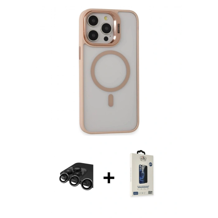 MARSİLYAN™- iPhone 15 Pro Max Kılıf Ahenk Klasik Özel Seri - Siyah Bilvis Hayalet Cam Ekran Koruyucu + Raze Metal Kamera Lens - TMGI