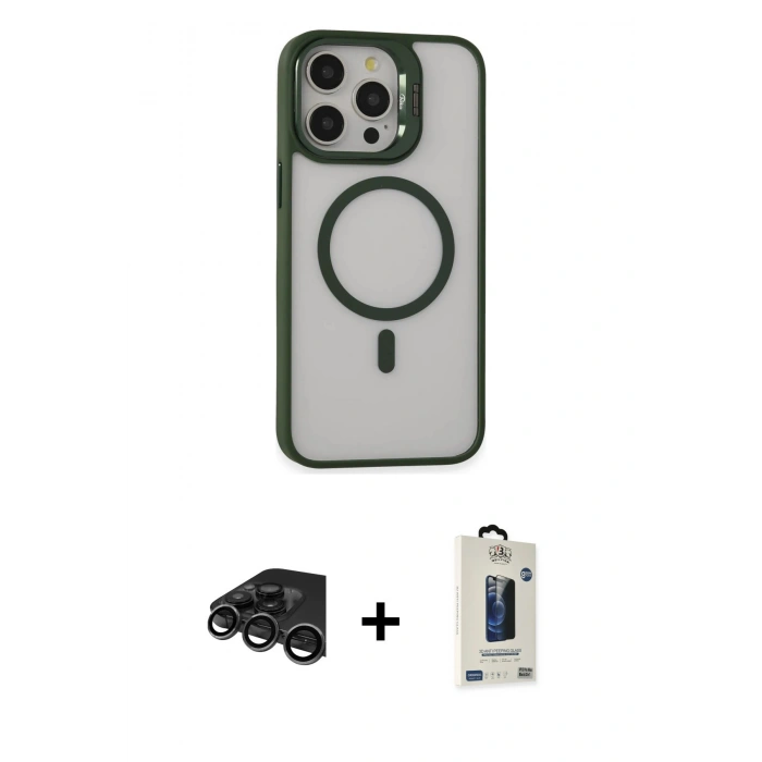 MARSİLYAN™- iPhone 15 Pro Max Kılıf Ahenk Klasik Özel Seri - Siyah Bilvis Hayalet Cam Ekran Koruyucu + Raze Metal Kamera Lens - TMGI