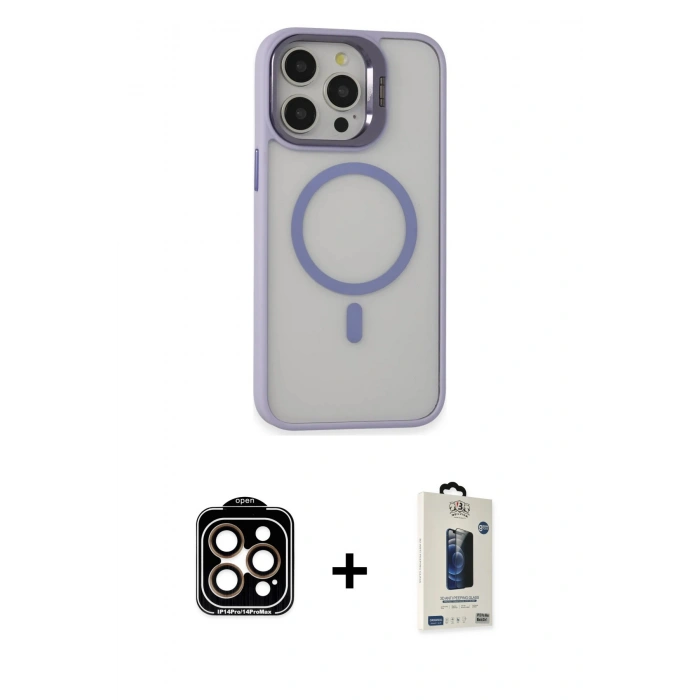MARSİLYAN™- iPhone 15 Pro Max Kılıf Ahenk Klasik Özel Seri - Siyah Bilvis Hayalet Cam Ekran Koruyucu + PVD Metal Kamera Lens - TU