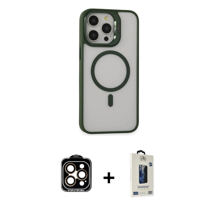 MARSİLYAN™- iPhone 15 Pro Max Kılıf Ahenk Klasik Özel Seri - Siyah Bilvis Hayalet Cam Ekran Koruyucu + PVD Metal Kamera Lens - TU