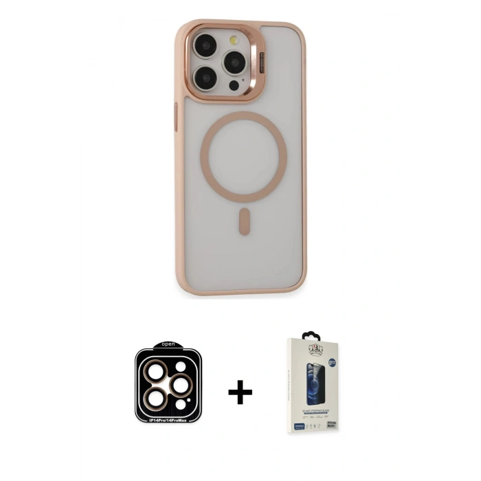 MARSİLYAN™- iPhone 15 Pro Max Kılıf Ahenk Klasik Özel Seri - Siyah Bilvis Hayalet Cam Ekran Koruyucu + PVD Metal Kamera Lens - TU