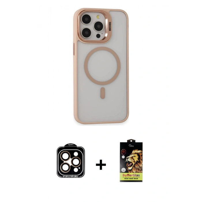 MARSİLYAN™- iPhone 15 Pro Max Kılıf Ahenk Klasik Özel Seri - Siyah Buffer Cam Ekran Koruyucu + PVD Metal Kamera Lens - TU