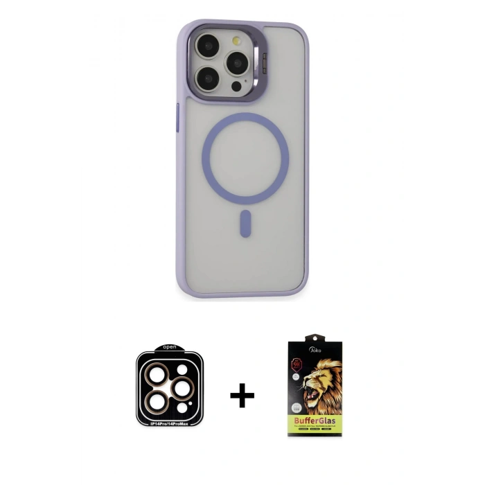 MARSİLYAN™- iPhone 15 Pro Max Kılıf Ahenk Klasik Özel Seri - Siyah Buffer Cam Ekran Koruyucu + PVD Metal Kamera Lens - TU