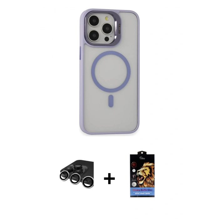 MARSİLYAN™- iPhone 15 Pro Max Kılıf Ahenk Klasik Özel Seri - Siyah Buffer Hayalet Cam Ekran Koruyucu + Raze Metal Kamera Lens - GS
