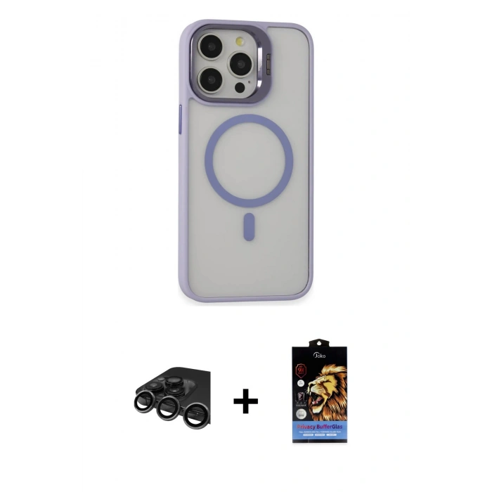 MARSİLYAN™- iPhone 15 Pro Max Kılıf Ahenk Klasik Özel Seri - Siyah Buffer Hayalet Cam Ekran Koruyucu + Raze Metal Kamera Lens - TMGI