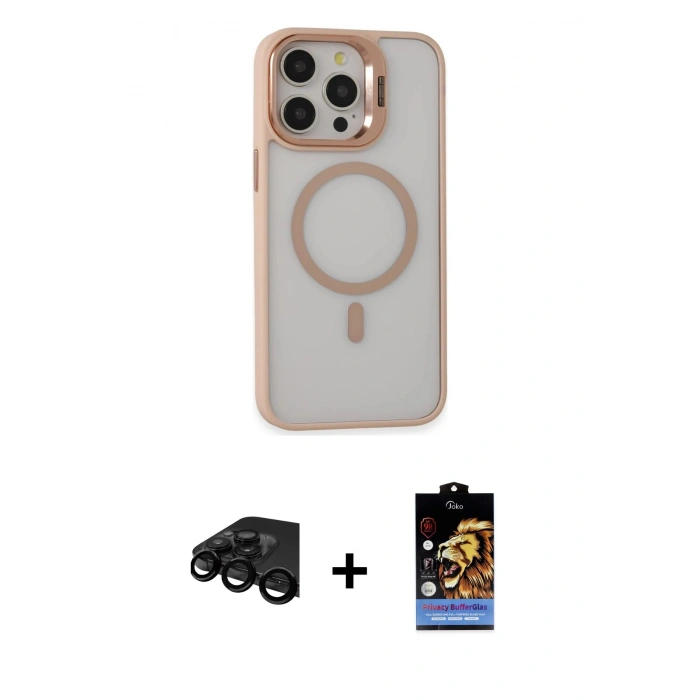 MARSİLYAN™- iPhone 15 Pro Max Kılıf Ahenk Klasik Özel Seri - Siyah Buffer Hayalet Cam Ekran Koruyucu + Raze Metal Kamera Lens - SH