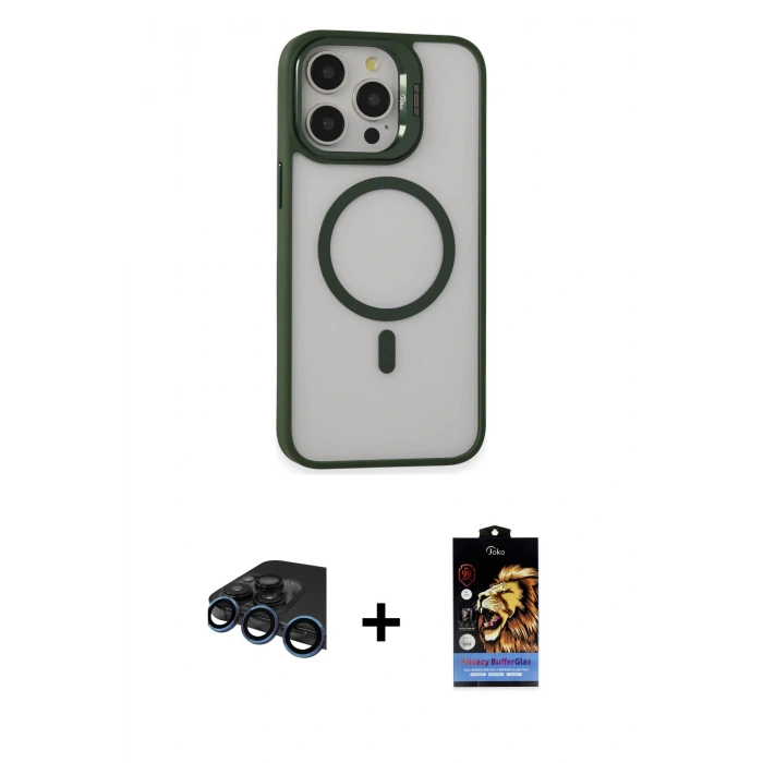 MARSİLYAN™- iPhone 15 Pro Max Kılıf Ahenk Klasik Özel Seri - Siyah Buffer Hayalet Cam Ekran Koruyucu + Raze Metal Kamera Lens - LT